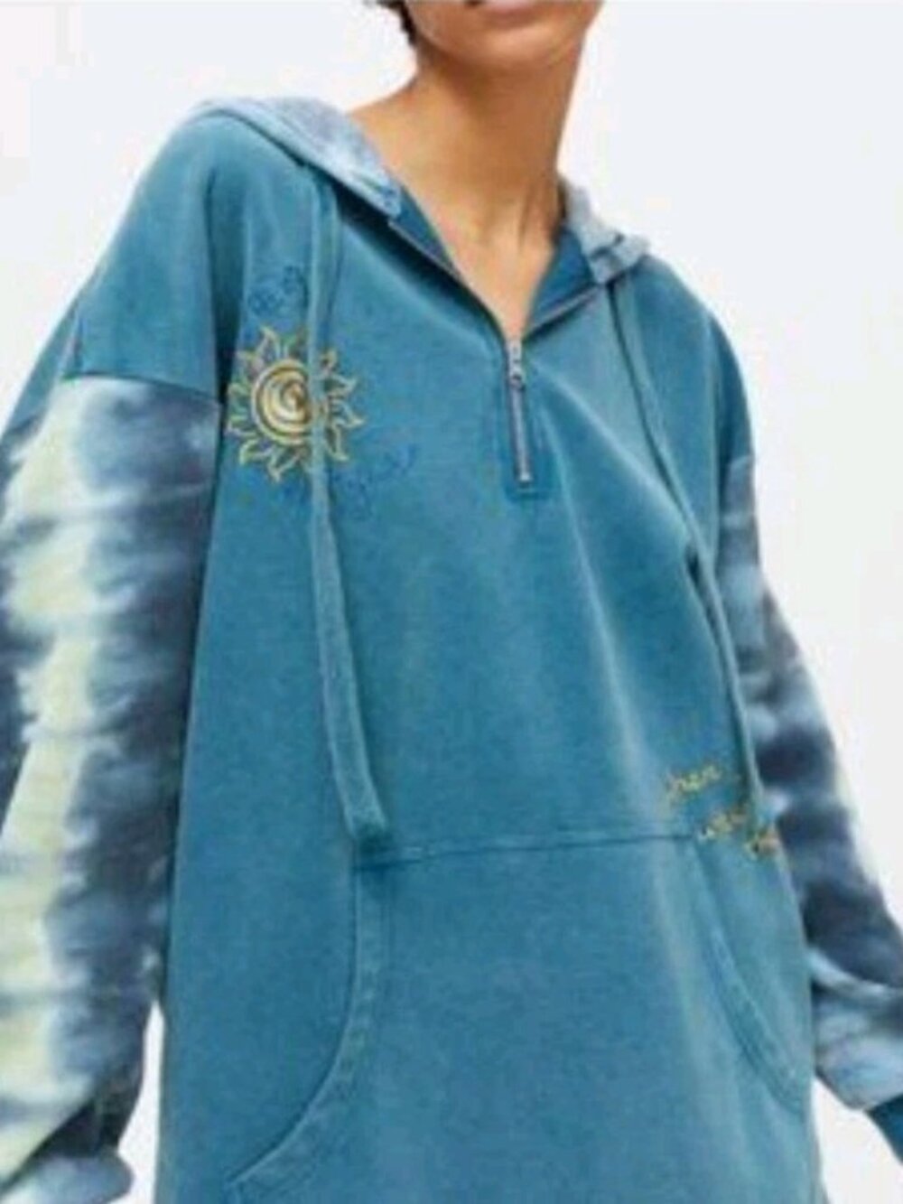 Urban Outfitters Oversized Hoodie Teal Green Tie Dye Womens Embroidered Sun L/XL